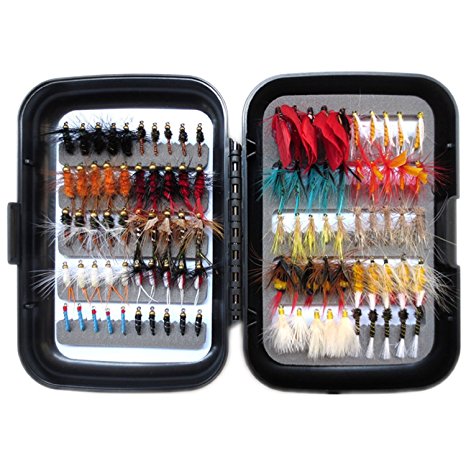 Flyafish Vintage One Box with 100pcs Wet and Dry Fly Fishing Lure Stream Trout Fishing