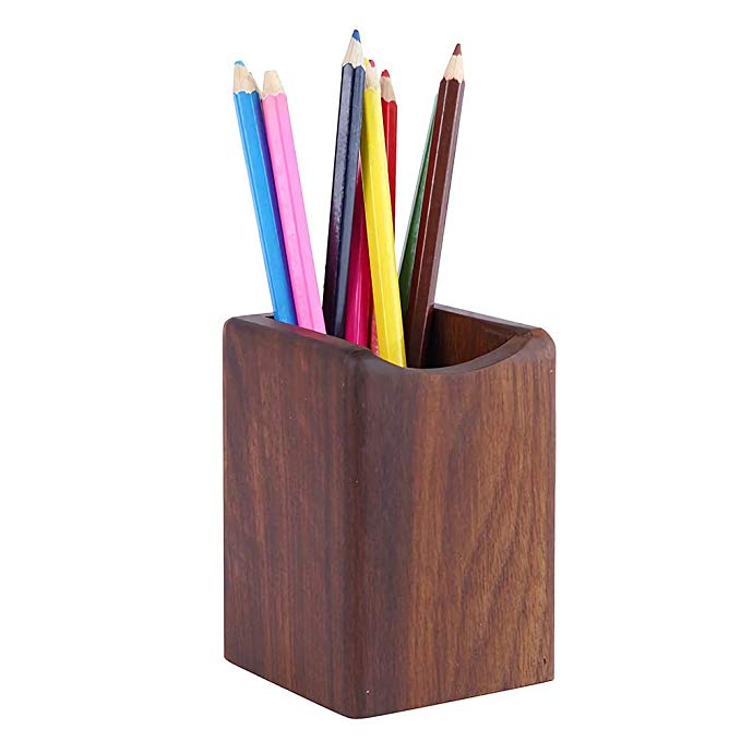 Penxina Wood Pen Pencil Holder, Wooden Desktop Pencil Cup, Office Supplies Organizer Caddy (Black)