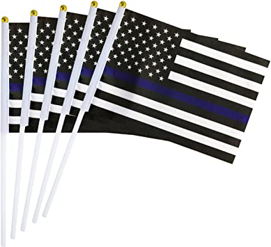 LoveVC Thin Blue Line USA American Police Flag Small Mini Honoring Law Enforcement Officers Stick Flags,25 Pack