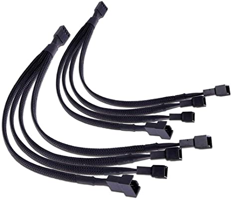 SKINEAT PWM Fan Splitter 4 pin Adapter Cable Sleeved Braided Y Splitter for Desktop Computer CPU Fan Splitter PC 4 Pin Fan Extension Power Cable 1 to 4 Converter 10 inches-(3 Pack)