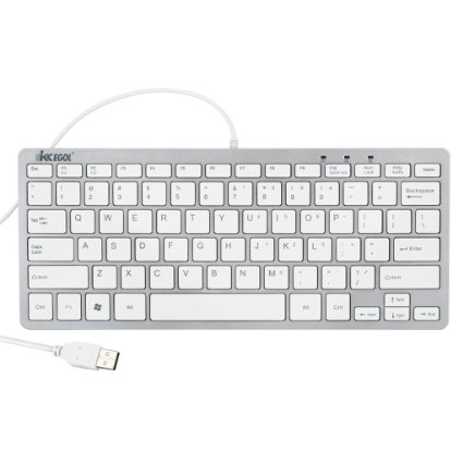 iKKEGOL USB Slim Mini Wired 78 Key Small Super Thin Compact Keyboard for Desktop Laptop PC Win 7 Mac White
