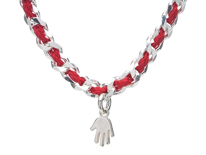 Sterling silver hamsa bracelet with red string for protection, good luck, good health and overall completeness.