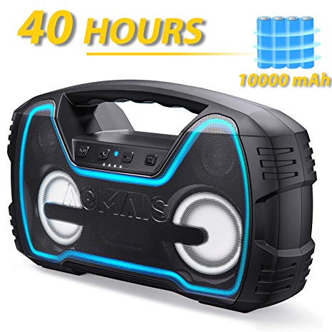 Bluetooth Speakers V5.0, AOMAIS 40-Hour Playtime Portable Outdoor Wireless Speaker with 10000mAh Battery, 30W Louder Volume & Deeper Bass丨 IPX7 Waterproof 丨LED Lights for Party, Beach [2019 Newest]