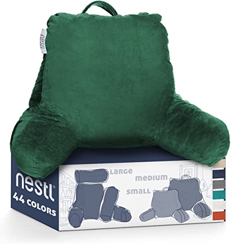 Nestl Reading Pillow, Petite Back Pillow, Backrest Pillows for Bed with Arms, Shredded Memory Foam Back Pillows for Sitting in Bed, Small Back Support Pillow for Kids & Teens, Hunter Green