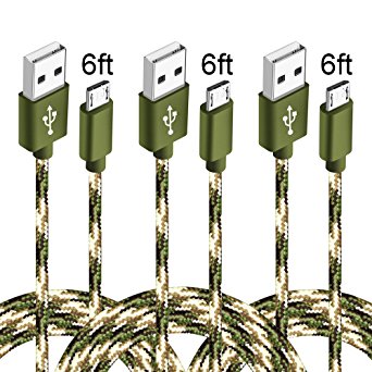 Micro USB Cable,XUZOU 3Pack 6FT Nylon Braided Micro USB Charger Cables Android Charger Data Sync Charging Cord for Samsung Galaxy S7 Edge/S6/S5/S4,Note 5/4/3,HTC,LG,Tablet and More(Camo Green)