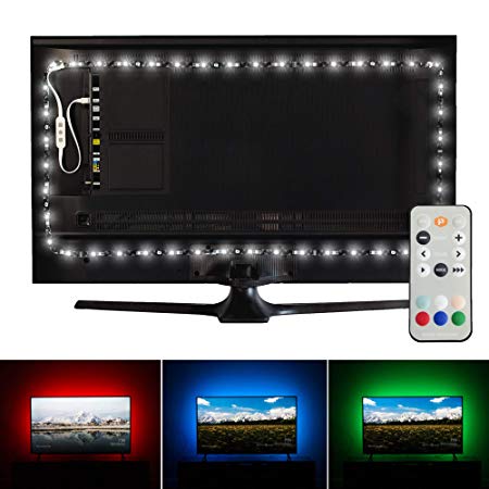 Luminoodle Professional Bias Lighting for HDTV | 15 Colors   6500K True White LED TV Backlight | fits 60" to 80" TV Adhesive RGB W Strip Lights with W