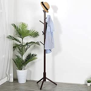 ADA Premium Natural Bamboo Coat Rack Free Standing with 7 Hooks, Tree Coat Rack Stand for Coats, Hats, Scarves, Clothes, and Handbags, DIY (Do It Yourself) Brown