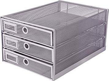 Exerz Desk Organizer Wire Mesh 3 Tier Sliding Drawers Paper Sorter/Multifunctional/Premium Solid Construction for Letters, Documents, Mail, Files, Paper (Silver EX3205)