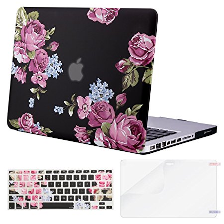 Mosiso Plastic Pattern Hard Case with Keyboard Cover with Screen Protector Only for Old MacBook Pro 13 Inch with CD-ROM (Model: A1278, Version Early 2012/2011/2010/2009/2008), Peony