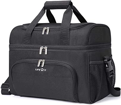 Lifewit Collapsible Cooler Bag 27-Can Insulated Leakproof Soft Cooler Portable Double Decker Cooler Tote for Trip/Picnic/Sports/Flight, Black