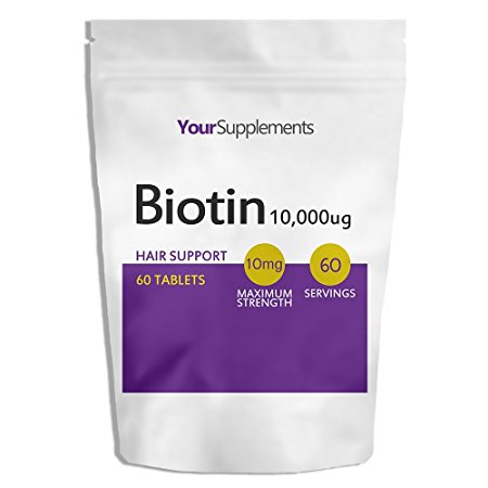 Biotin Hair Growth, 60 Tablets (2 Month Supply) - 10,000mcg Maximum Strength, 1 Per Day, Hair Skin & Nails Support