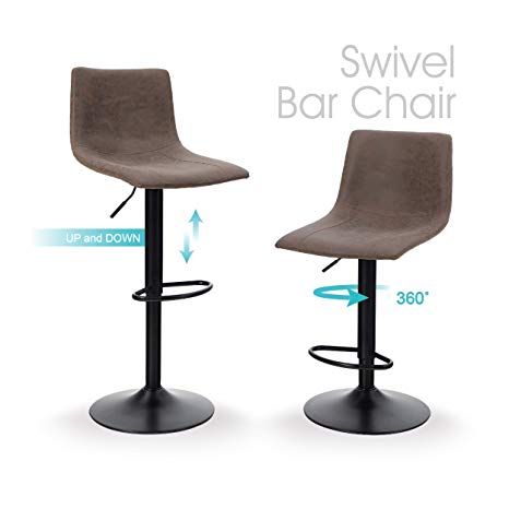 Sophia & William Bar Stool Set of 2 Swivel Counter Height Chairs Adjustable Water Resistant Retro Feather Fabric Bar Chairs for Bar Kitchen Indoor Outdoor Brown Support 300lbs