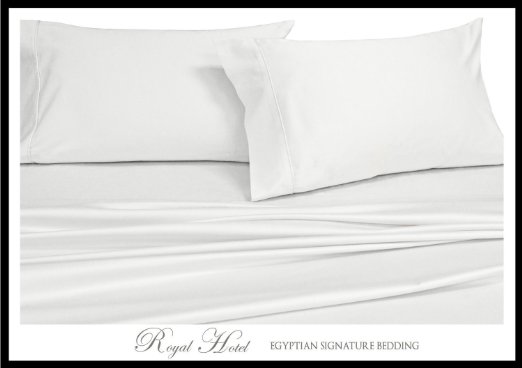 Royal's Solid White 300-Thread-Count 4pc Queen Bed Sheet Set 100% Egyptian Cotton, Superior Percale Weave, Crispy Soft, Deep Pocket, 100% Cotton