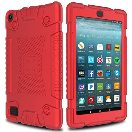 All-New Amazon Fire 7 Silicone Case, Elegant Choise Anti-Slip Shockproof Soft Silicone Kid Friendly Protective Case Cover for All-New Amazon Fire HD 7 Table (7th Generation) 2017 Release (Red)
