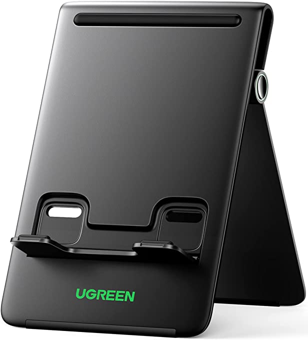 UGREEN Tablet Ständer Tablet Halterung Tisch Völlig Klappbar Stand Tablet Halter Handyhalter kompatibel mit 12.9 Zoll iPad Pro 2021, iPad Mini Air 3 4, Galaxy Tab A7 S7, MatePad, Surface Pro (Schwarz)