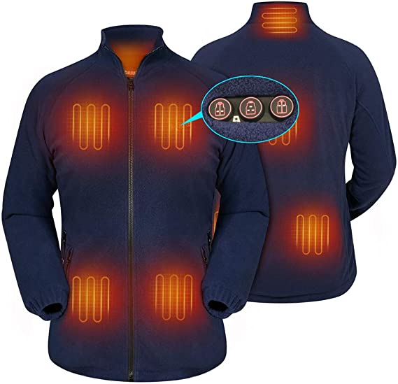 Women`s Heated Fleece Jacket with Battery, Electric Heating Coat Full Zip w/Hand Warmer   Phone Charging Function