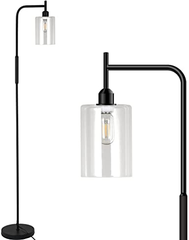 ZEEFO Touch Floor Lamps, Industrial Standing Lamp for Living Room with Glass Shade,Edison LED Bulb Included, Dimmable Touch LED Floor Lamps with 3 Brightness Levels for Bedroom, Office,Reading