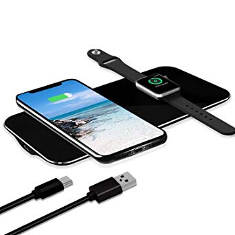QRemix Wireless Charger Compatible with Apple Watch & iPhone Xs Max/XS / XR/X, 2 in 1 10W Fast Wireless Charging Pad Compatible with iPhone 8/8Plus and iWatch, Ultra Thin Qi Wireless Charge Station