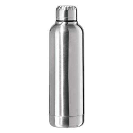 Oggi 8069.0 Fiesta Lustre Double Wall Sealed Sport Bottle with Screw Top, 0.5 L/17 oz, Stainless Steel