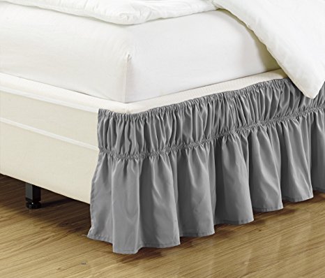 Mk Collection Wrap Around Style Easy Fit Elastic Bed Ruffles Bed-Skirt Twin-Full Solid Grey New