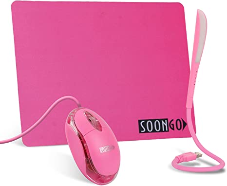 SOONGO Mini Optical Wired Computer Mouse for Laptop PC Computer (Pink)