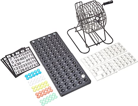 Trademark Innovations 18 Card Bingo Set With 75 Numbered Balls, a Metal Cage to Spin, Bingo Chips and Ball Rack