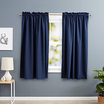 AmazonBasics Heat Insulating Blackout Curtain, 2 Pieces, 168 x 183cm (WxL), Navy Blue