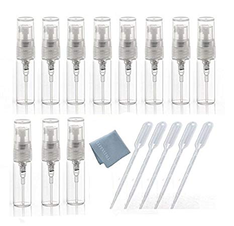 Elfenstal- 10pcs 20pcs Mini Clear 3ml 5ml 1/6OZ Atomizer Fine Mist Empty Glass bottle Spray Refillable Fragrance Perfume Scent Sample Bottle Clean Cloth for Travel Party Makeup Tool free 3ml Pipette