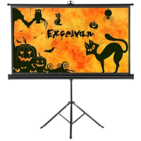 Projector Screen with Foldable Stand Tripod, Excelvan Portable 100" Diagonal HD 16:9 Pull Up Movie Screen for Home Theater Cinema Wedding Party Office Presentation