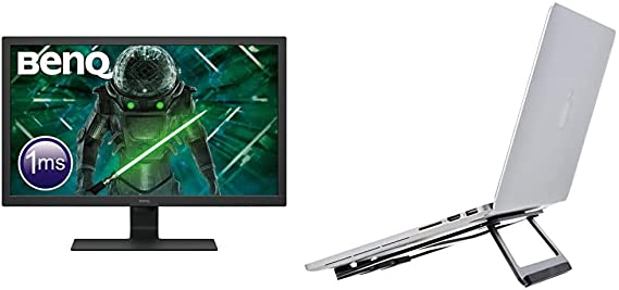 BenQ GL2780 27 Inch 1080p 1 ms 75 Hz LED Eye-Care Gaming Monitor, Anti-Glare, HDMI & AmazonBasics Aluminium Foldable Laptop Stand for Laptops up to 15", Black