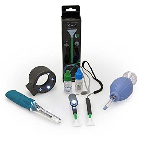Visible Dust Essential Bundle B Sensor Cleaning Set - Includes Green Vswabs, SwabLight, Quasar Plus 7x Sensor Loupe, Arctic Butterfly 724 Super Bright, CurVswab Set, Sensor Clean / VDust Plus Liquid