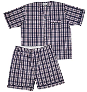 Men's Woven Pajama V-Neck Sleepwear Short Sleeve Shorts and Top Set, Sizes S/4XL