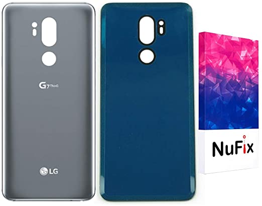 NuFix Replacement for LG G7 ThinQ Back Glass Replacement Back Battery Door Panel housing Original Color and Shape with pre Installed Adhesive Sticker for LG G7 Think G710AWM Platinum