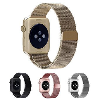 EH HE 38mm Gold Mesh Milanese Loop Stainless Steel Magnetic Buckle Wrist Band for Apple iWatch