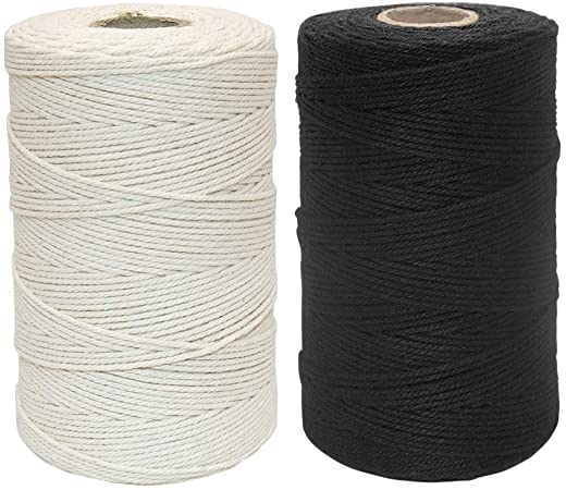 Tenn Well Cotton String, 2Rolls x 656 Feet 1mm Bakers Twine for Baking, Crafting, Packing, Gift Wrapping and More (Black, Beige)