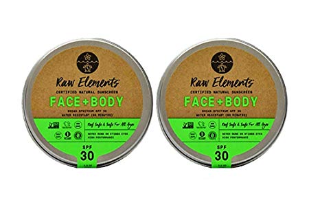 Raw Elements Face and Body Certified Natural Sunscreen | Non-Nano Zinc Oxide, 95% Organic, Water Resistant, Reef Safe, Cruelty Free, SPF 30+, All Ages Safe, Moisturizing, Reusable Tin, 3oz (2-Pack)