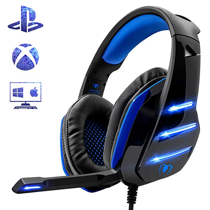 Gaming Headset for PS4 Xbox One PC, Beexcellent Noise Reduction Crystal Clarity 3.5 mm Professional Game Headphones with Microphone for Laptop Tablet Mac … (blue)