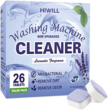 HIWILL Washing Machine Cleaner Effervescent Tablets, Solid Washer Deep Cleaning Tablet, Triple Decontamination Remover with Natural Biological Formula, for Front Load and Top Load Washers 26 Count