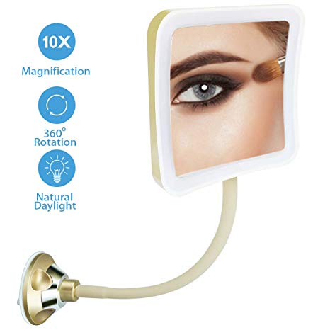 10X Magnifying Mirror with Light Flexible Gooseneck, LED Lighted Makeup Mirror, 360 Rotation and Strong Suction Cup for Home Bathroom and Travel Vanity Mirror Magnifying-Makeup-Mirror-with-Lights