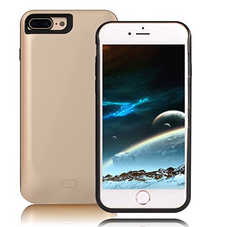 iPhone 7 Plus Battery Case,Iconic Portable iPhone Charger Case Slim External Extended Battery Charging Protective Cover Power Bank Juice Pack for iPhone 7 Plus with 7500mAh/140% Extra Battery (Gold)