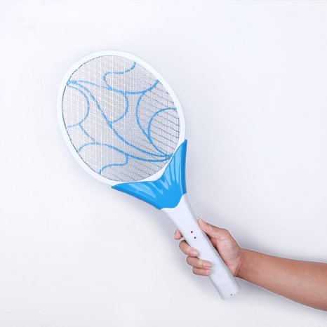 VIVISKY Electric Handheld LED Fly Swat Bug Mosquito Racket Killer Swatter Zapper Control with Two Indicators Three Webs (Blue)