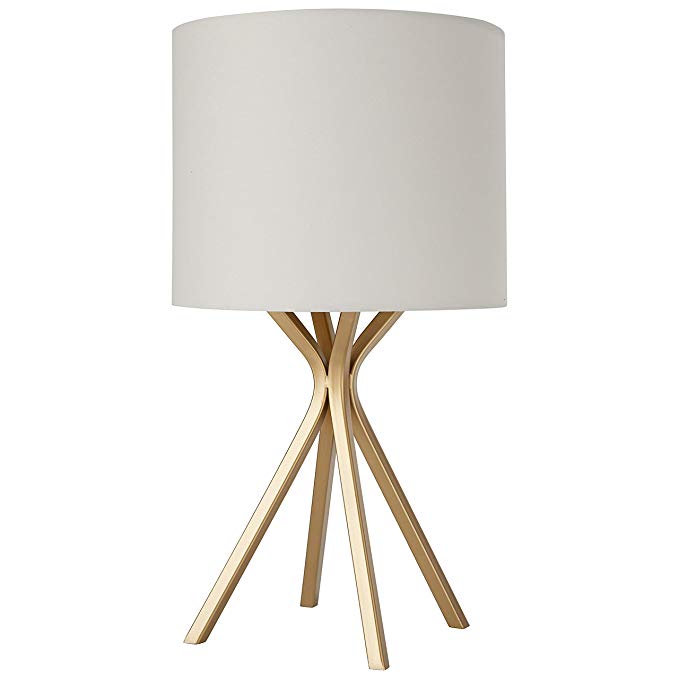 Rivet Gold Table Lamp, 18" H, with Bulb, with Drum Linen Shade