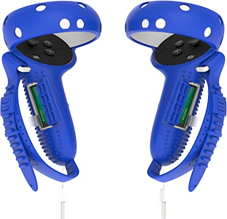 Controller Grips Cover Compatible with Oculus Quest 2 Accessories, TOMSIN Widen Knuckle Straps with Battery Opening, Extended VR Grips Protector for Big Hands (Blue)
