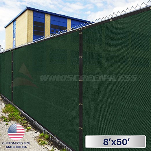Windscreen4less Heavy Duty Privacy Screen Fence in Color Solid Green 8' x 50' Brass Grommets w/3-Year Warranty 130 GSM (Customized Sizes Available)