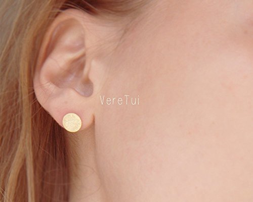 Clean Brushed Flat Gold Circle Disc Post Stud Earrings