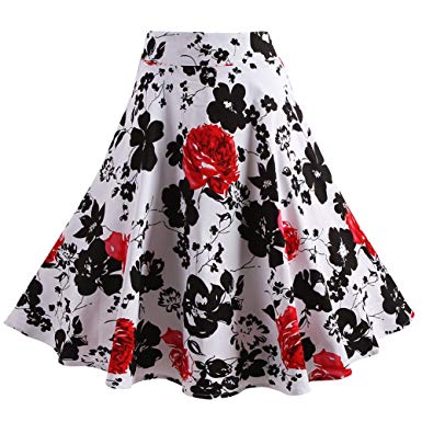 Fancyqube(TM Women Pleated Vintage Skirts Floral Print Midi Skirt