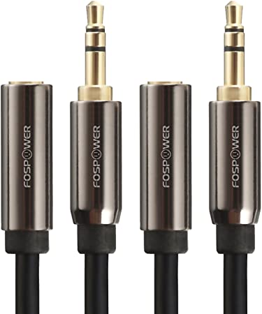 FosPower (15 Feet 2 Pack) 3.5mm Male to 3.5mm Female Stereo Audio Extension Cable Adapter [24K Gold Plated Connectors]