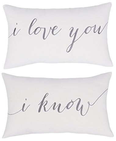 DecorHouzz I Love u I know Set of 2 Pcs Embroidered Pillow Case Pillow Cover Decorative Pillow Cushion Cover 12"x20" Couple Wedding Anniversary (White)