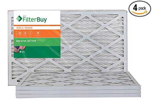 AFB Bronze MERV 6 16x25x1 Pleated AC Furnace Air Filter. Pack of 4 Filters. 100% produced in the USA.