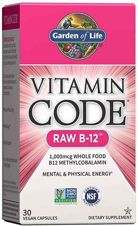 Garden of Life B12 - Vitamin Code Raw B-12 - 30 Capsules, 1,000mcg Whole Food B12 Methylcobalamin for Energy, Vegan Methylcobalamin B12 Vitamin plus Probiotics and Enzymes, Gluten Free Supplements